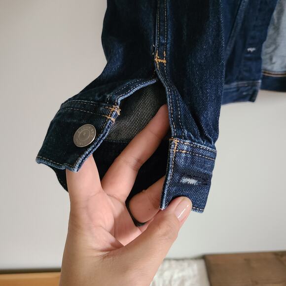 EVERLANE 'The Denim Jacket' in Dark Wash Cotton Women's Size Large/Xlarge - Picture 6 of 9